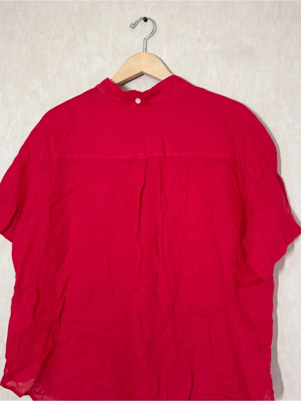 Alex Mill Women’s Wash & Go 100% Linen Utility Shirt Shortsleeve in Red XL